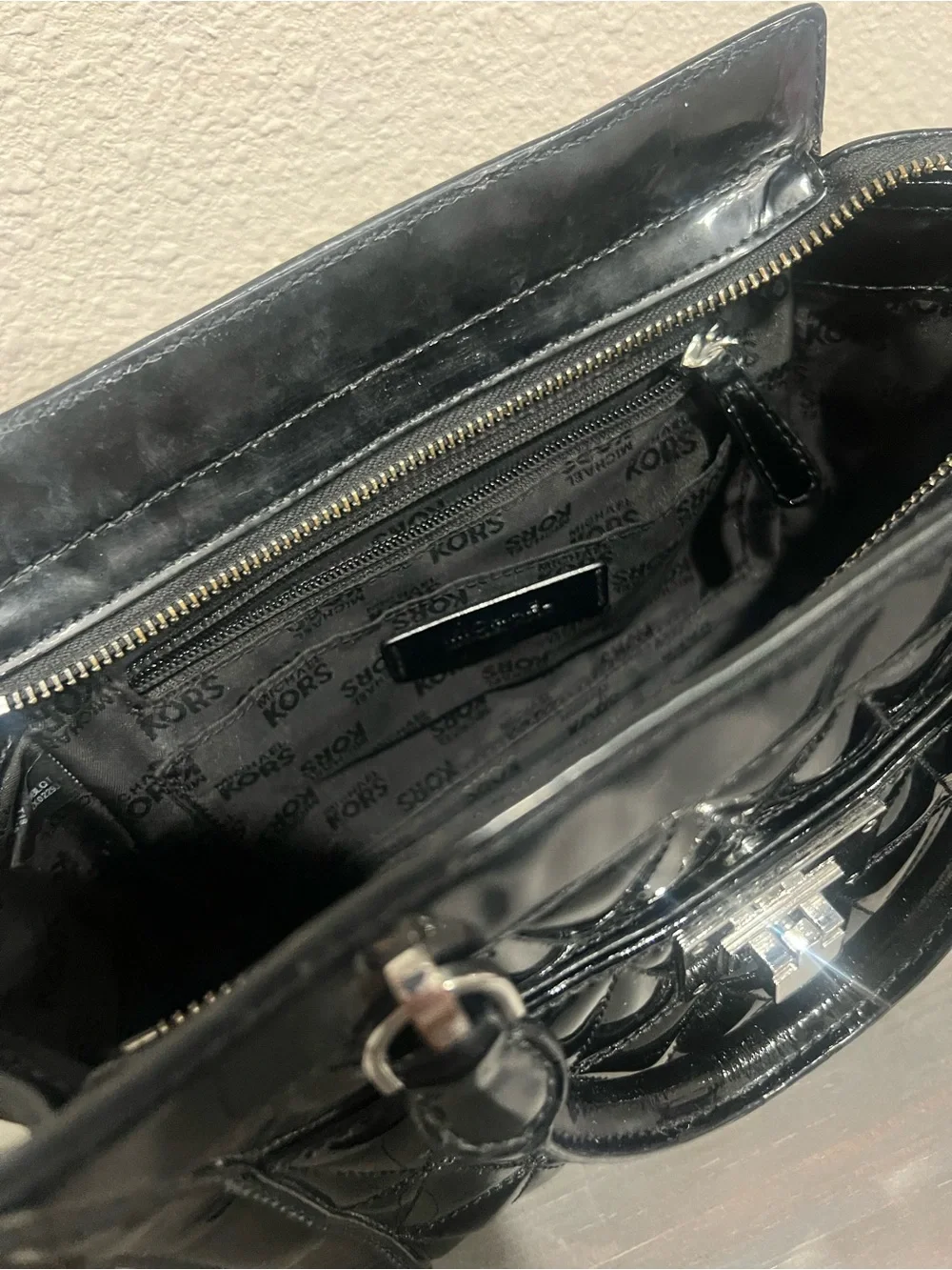 Michael Kors Black Quilted Patent Satchel with Turn-Lock - Picture 9 of 9
